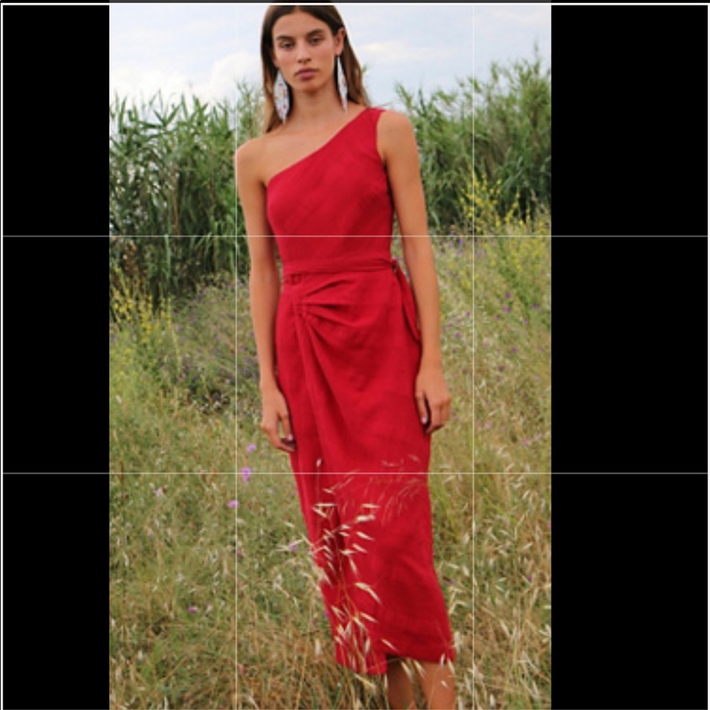 Free People Red One-Shoulder Midi Dress Red M
